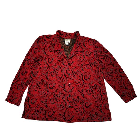COLDWATER CREEK Vibrant Red Paisley Button Up Blouse Size 1X Womens Made in USA - Picture 4 of 9